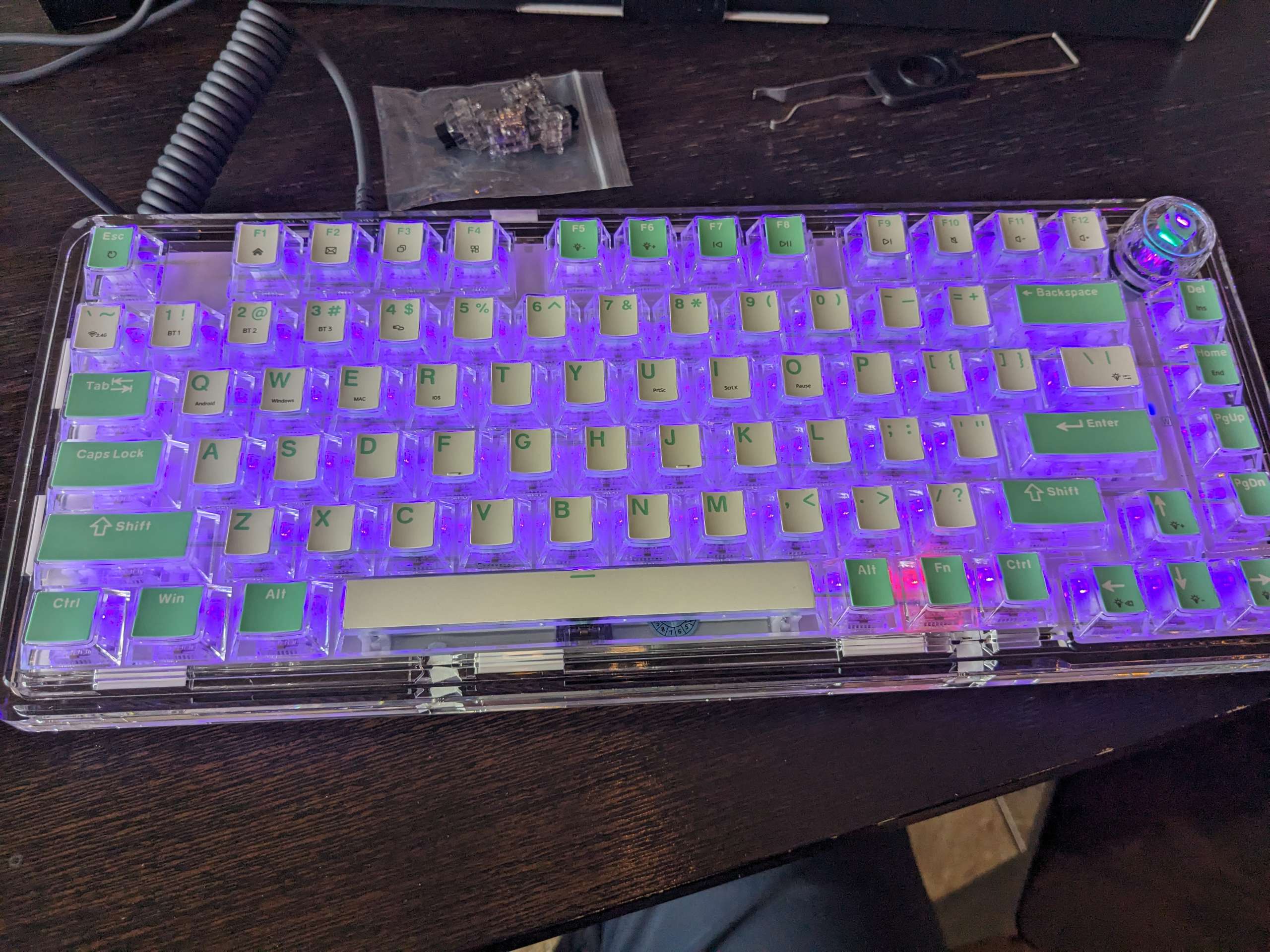 Keyboard with blue lights on