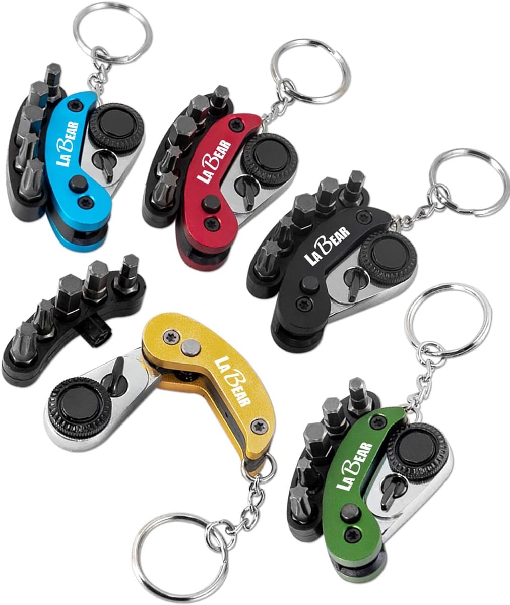 This mini ratchet with bit holder folds up to fit in your pocket or your keychain!