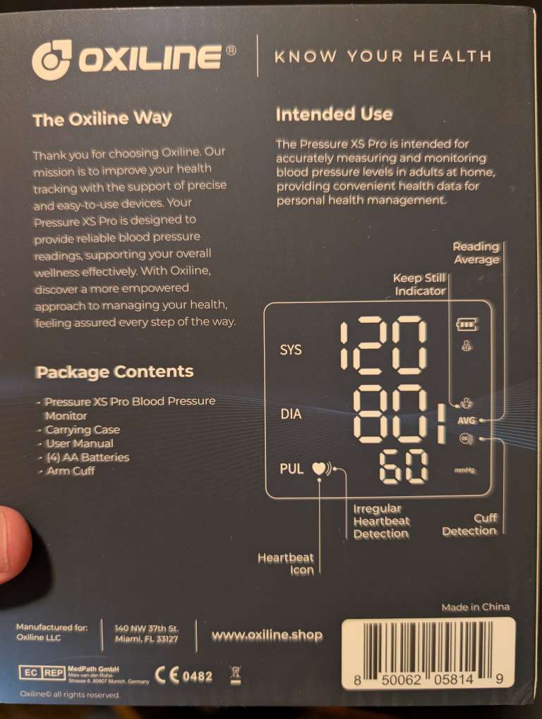 Oxiline Pressure XS Pro smart blood pressure monitor review Easy BP