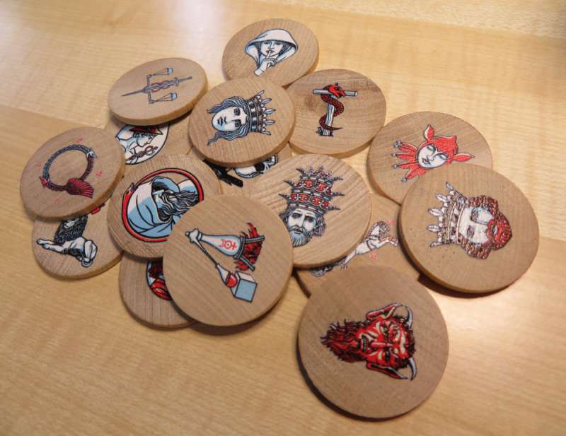 A set of tarot tokens. Illustrations: Tarot of the Alchemical Magnum Opus