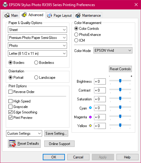 dcsp rx595 epson vivid