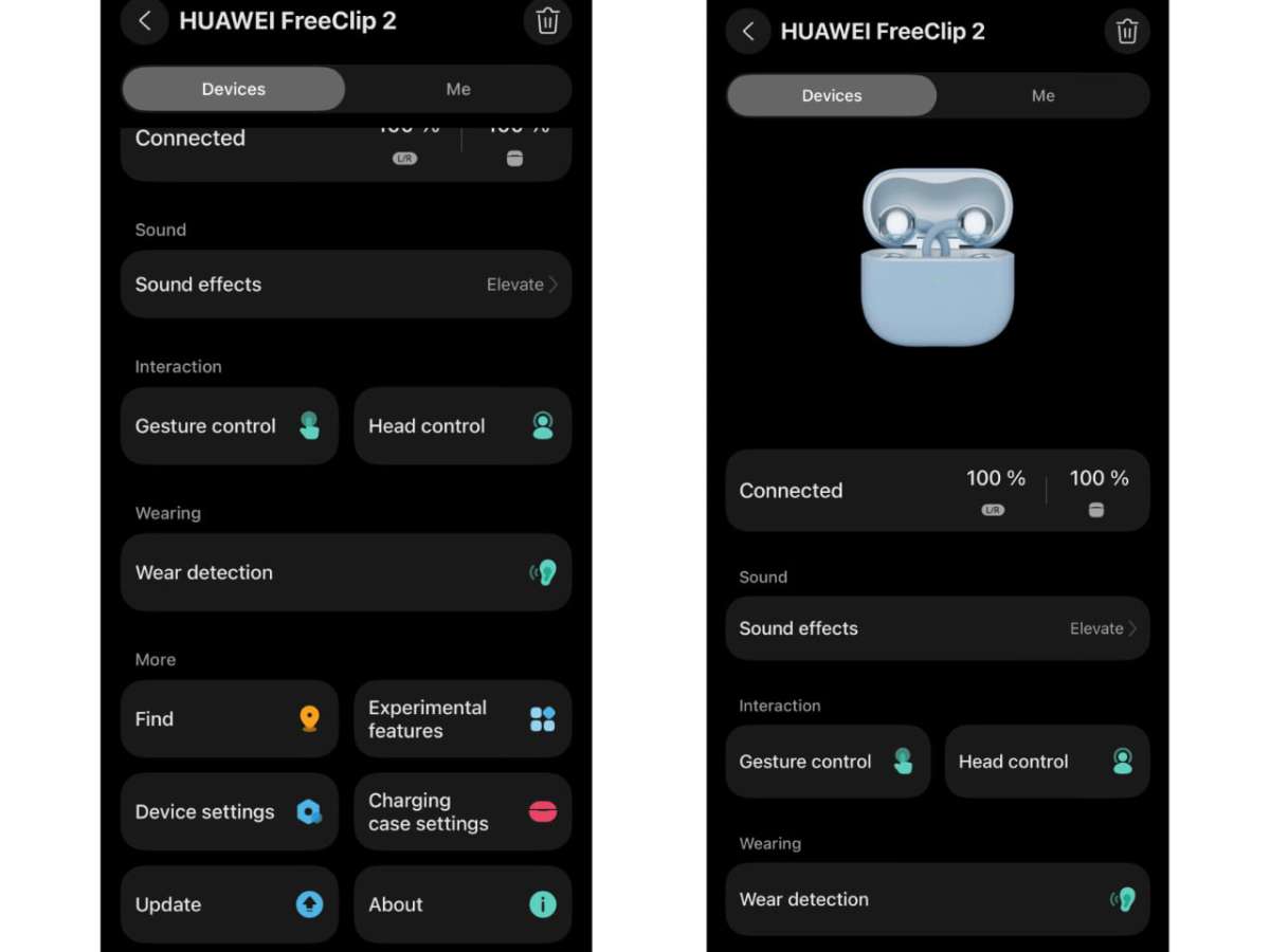 Huawei FreeClip 2 Review menu
