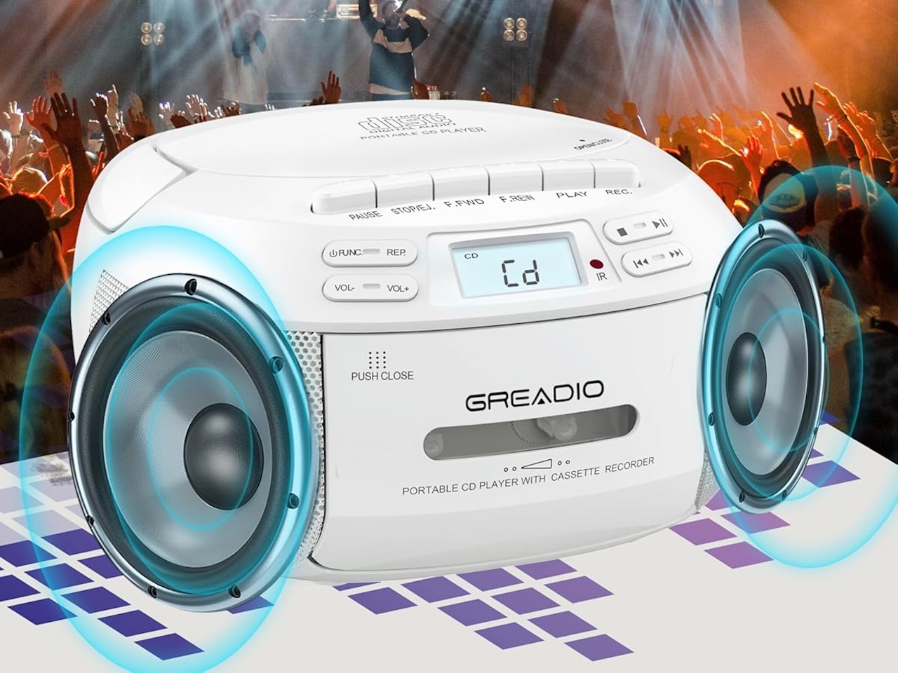 Greadio CD Player Boombox Cassette Player Combo with Bluetooth