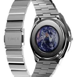 Q Timex NASA 40mm Stainless Steel Bracelet Watch Back Side