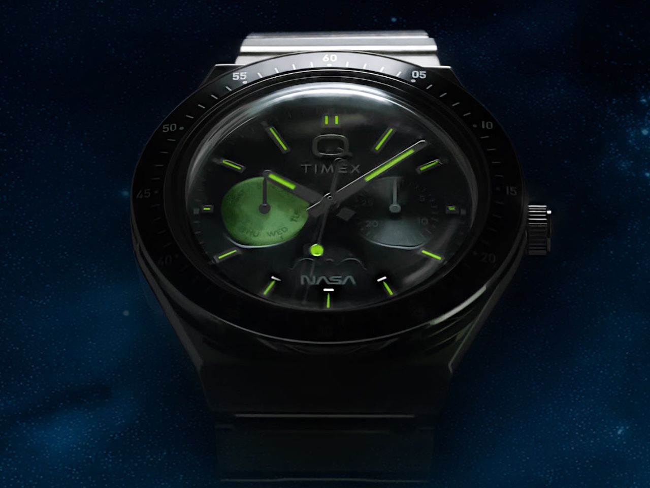 Q Timex NASA 40mm Stainless Steel Bracelet Watch Dark