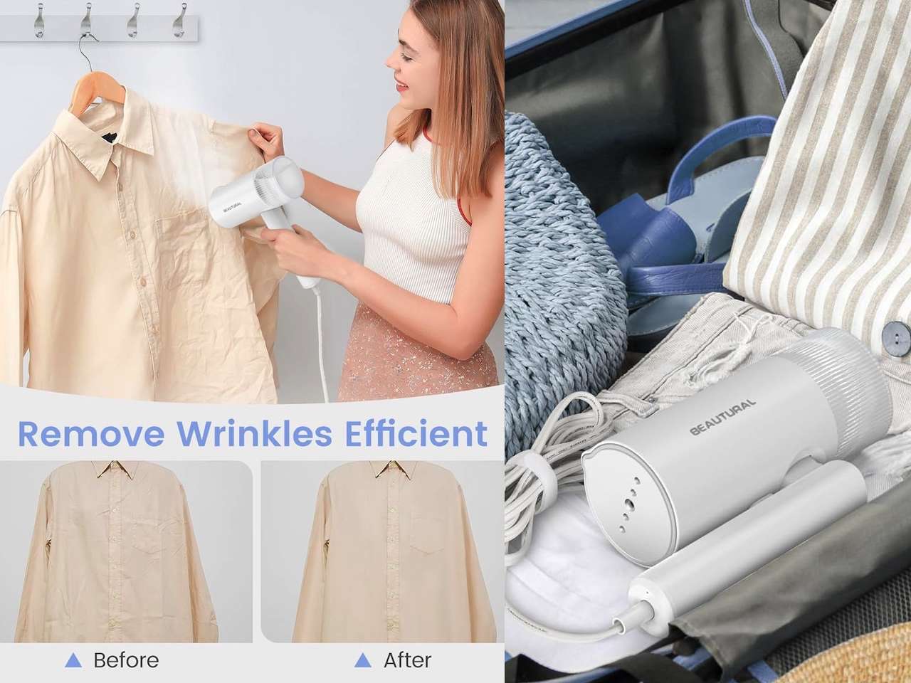 BEAUTURAL Steamer for Clothes, Portable Garment Wrinkle Remover