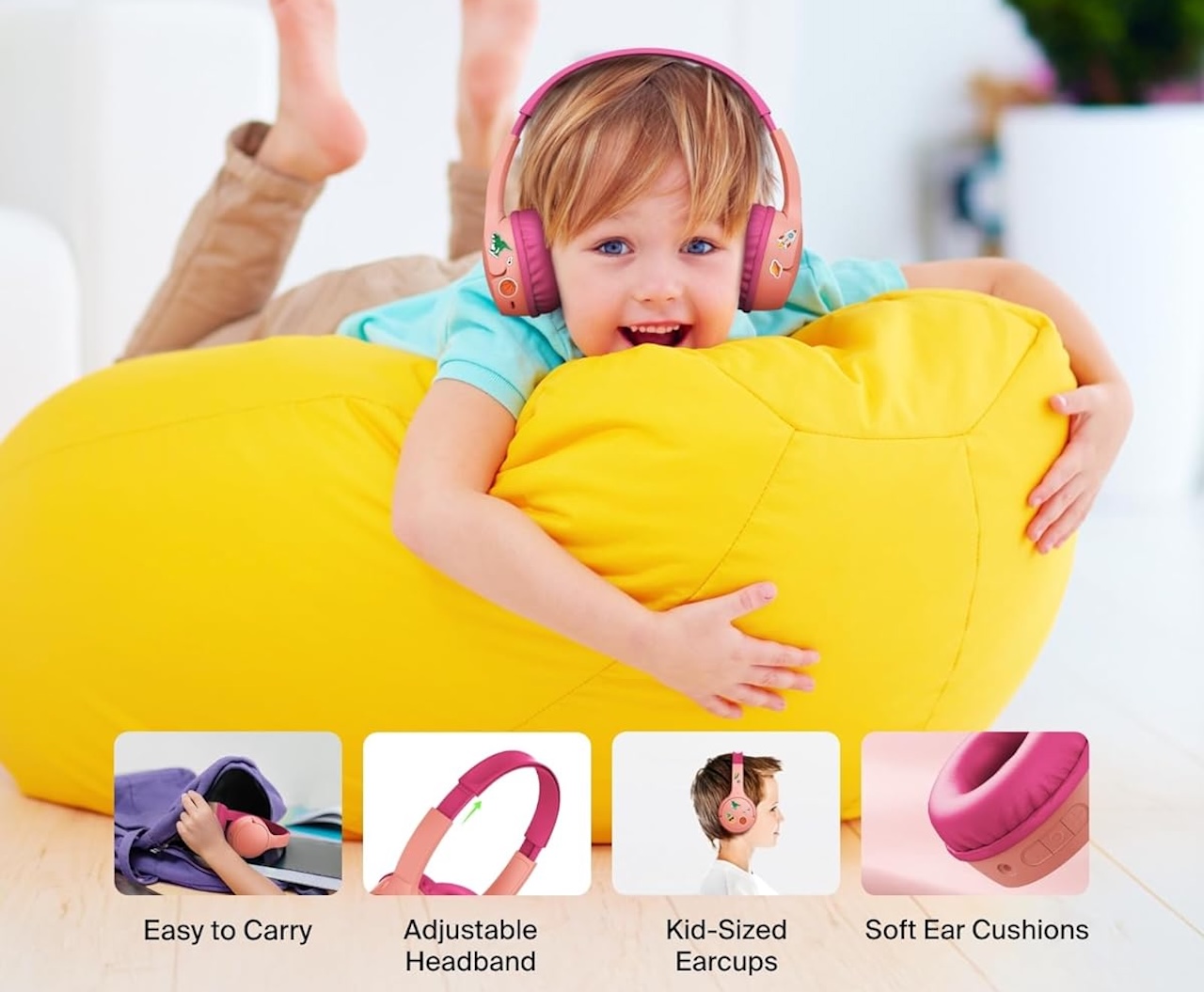 Belkin SoundForm Mini w:Case - Wireless Bluetooth Kids Headphones with 30H Battery Life
