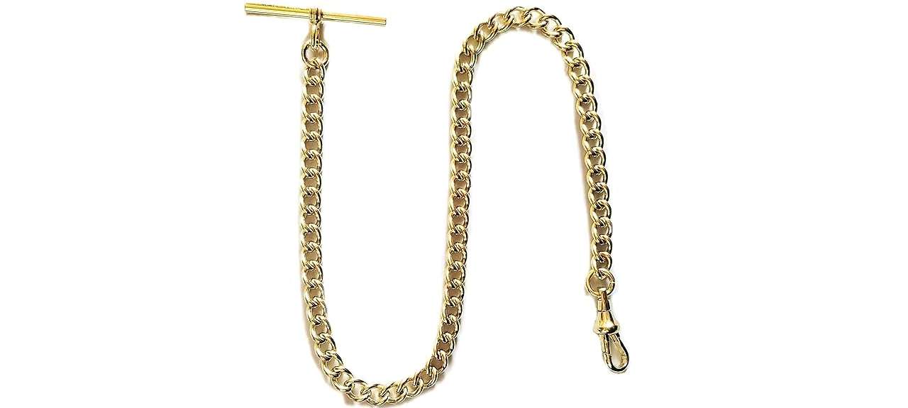 Dueber Yellow Gold Plated Stainless Steel Pocket Watch Albert Chain with T Bar