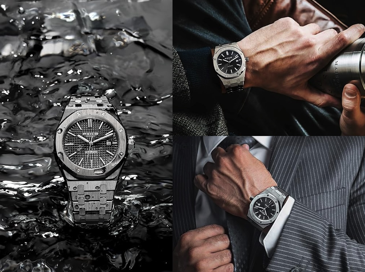 FEICE Mens Watches Mechanical Automatic Watch 5ATM Waterproof Stainless Steel Luxury Watch