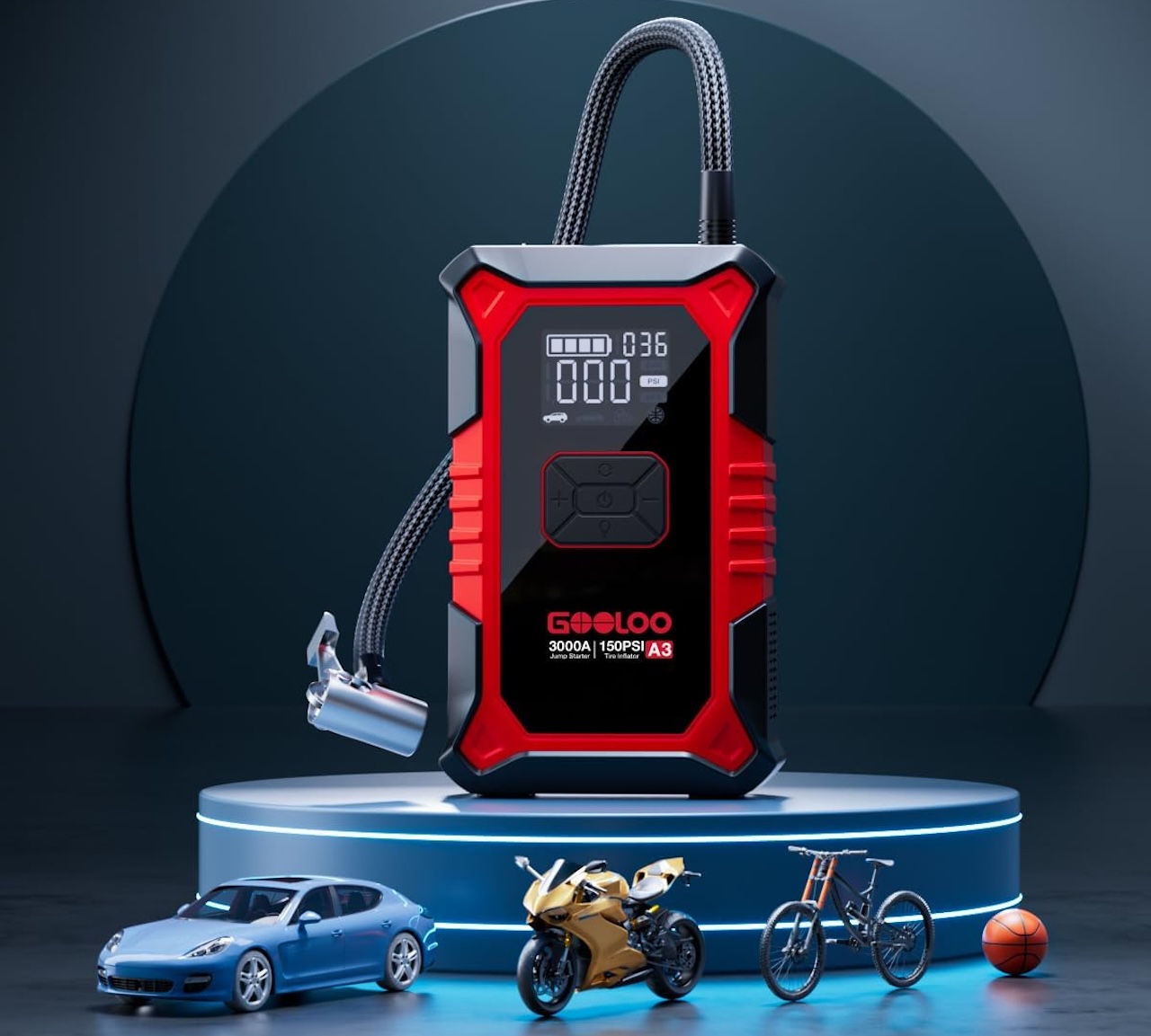 GOOLOO A3 Jump Starter with Air Compressor, 3000A Portable Car Battery Booster