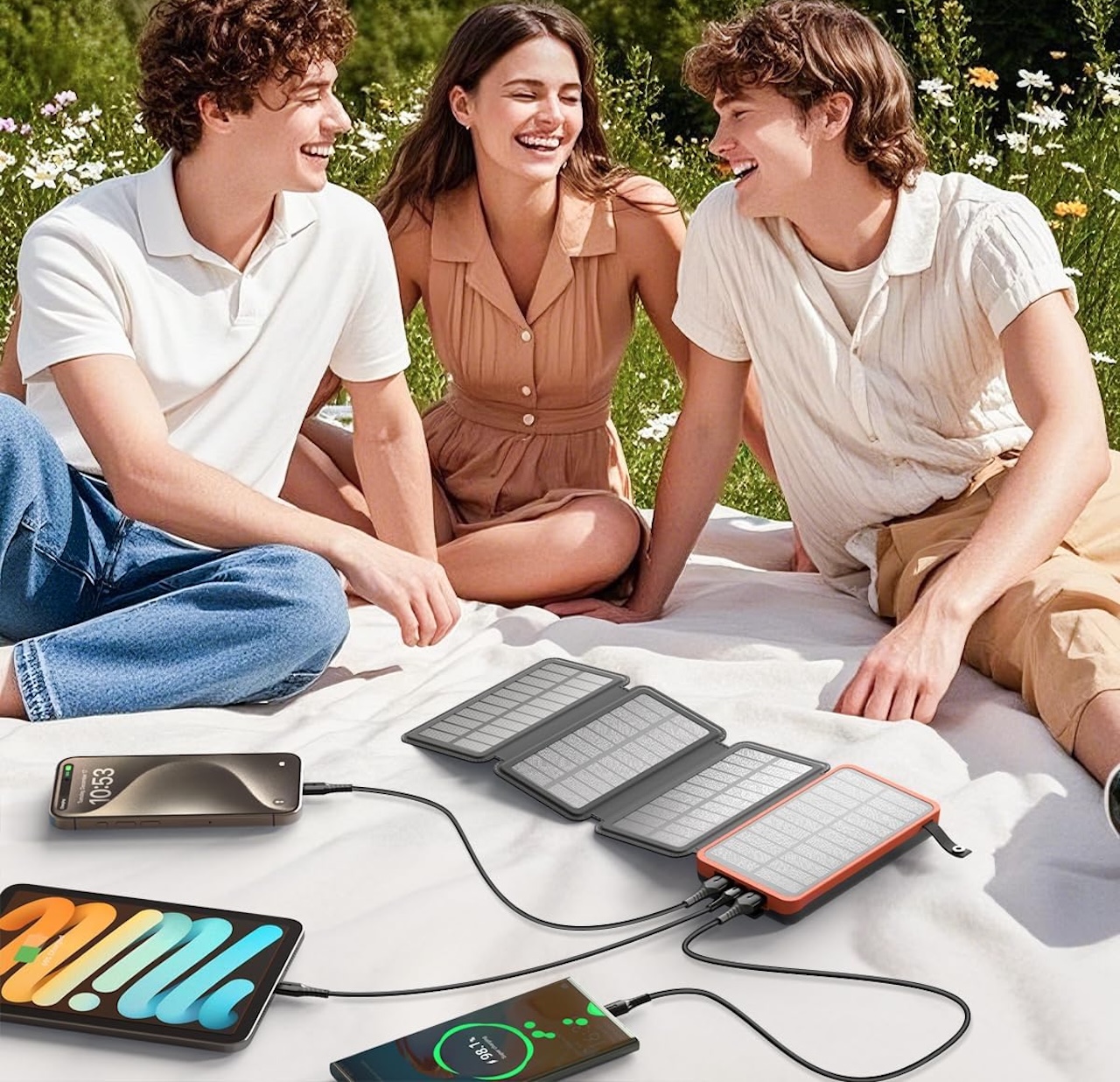 Hiluckey Solar Charger 25000mAh, Outdoor USB C Portable Power Bank with 4 Solar Panels
