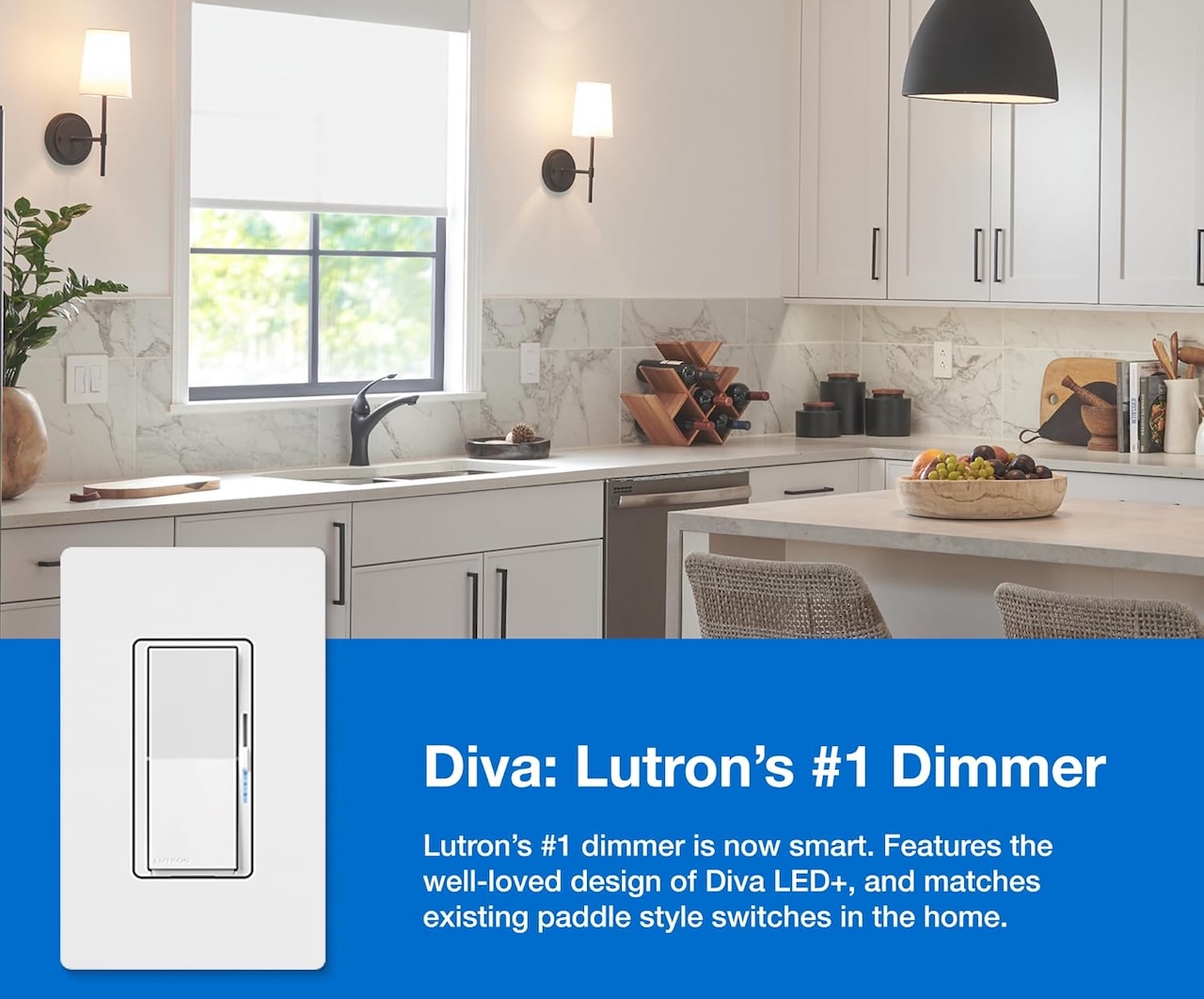 Lutron Deluxe Diva Smart Dimmer Kit for Caseta Lighting w: Hub and Pico Remote