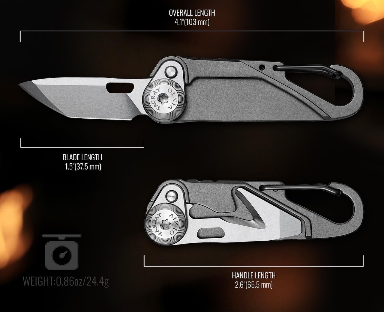 TACRAY Vinto 5-in-1 Titanium Small Pocket Knife Dimensions