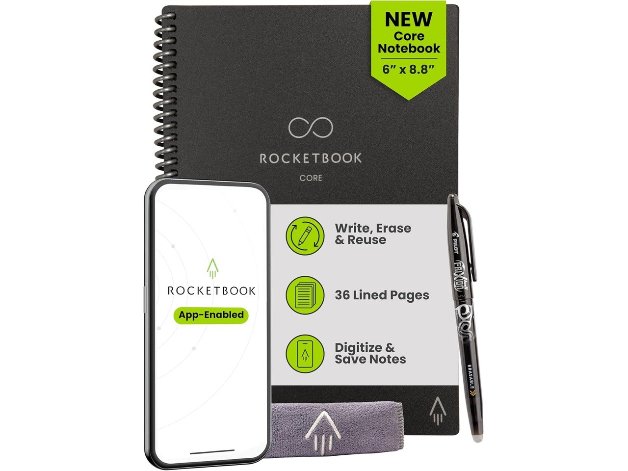 Rocketbook Core reusable smart notebook in black