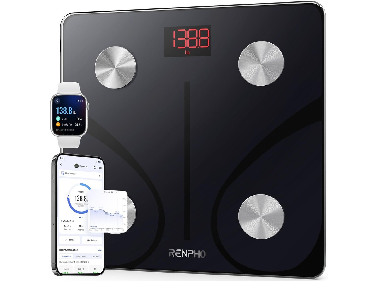 RENPHO black Bluetooth smart scale with LED display