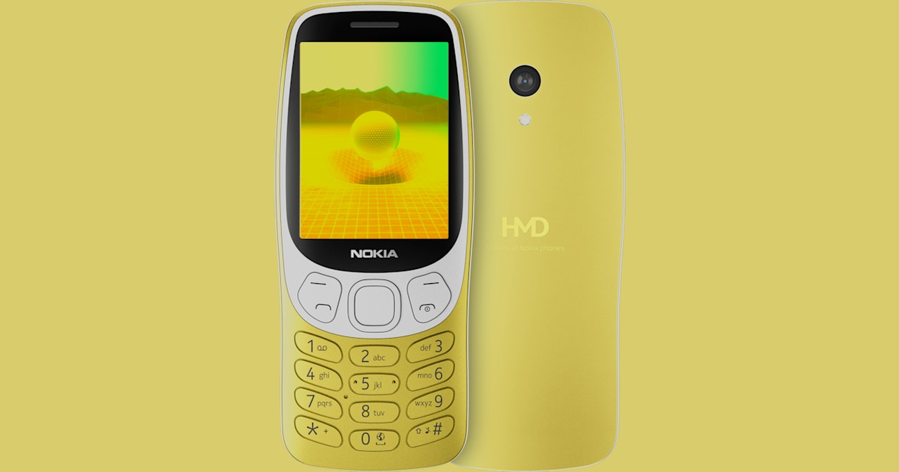 Nokia 3210 4G front and back in Y2K Gold