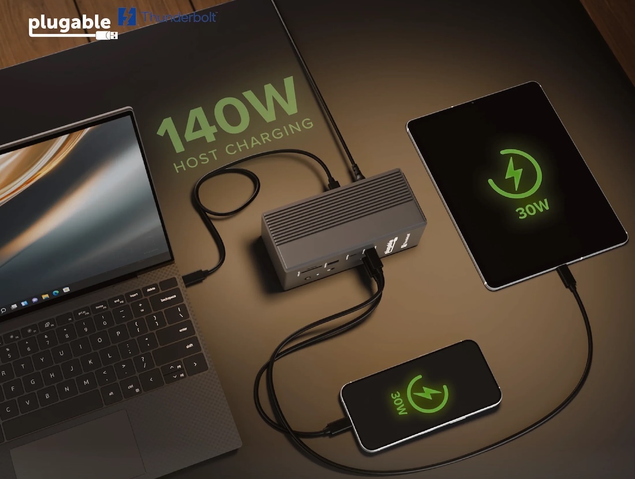Plugable Thunderbolt 5 Docking Station with Dual HDMI 2.1 140W Laptop Charging