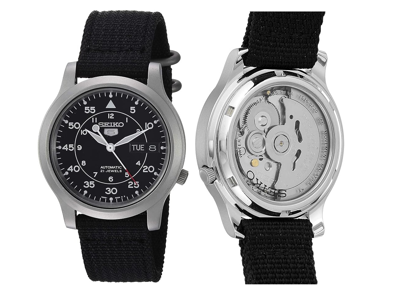 Seiko Men's SNK809 Seiko 5 Automatic Watch with Black Canvas Strap