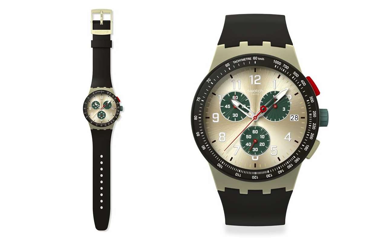 Swatch Chrono 42 Unisex Watch Dress Stainless Steel Beige Quartz Waterproof Obsidian Ink Price