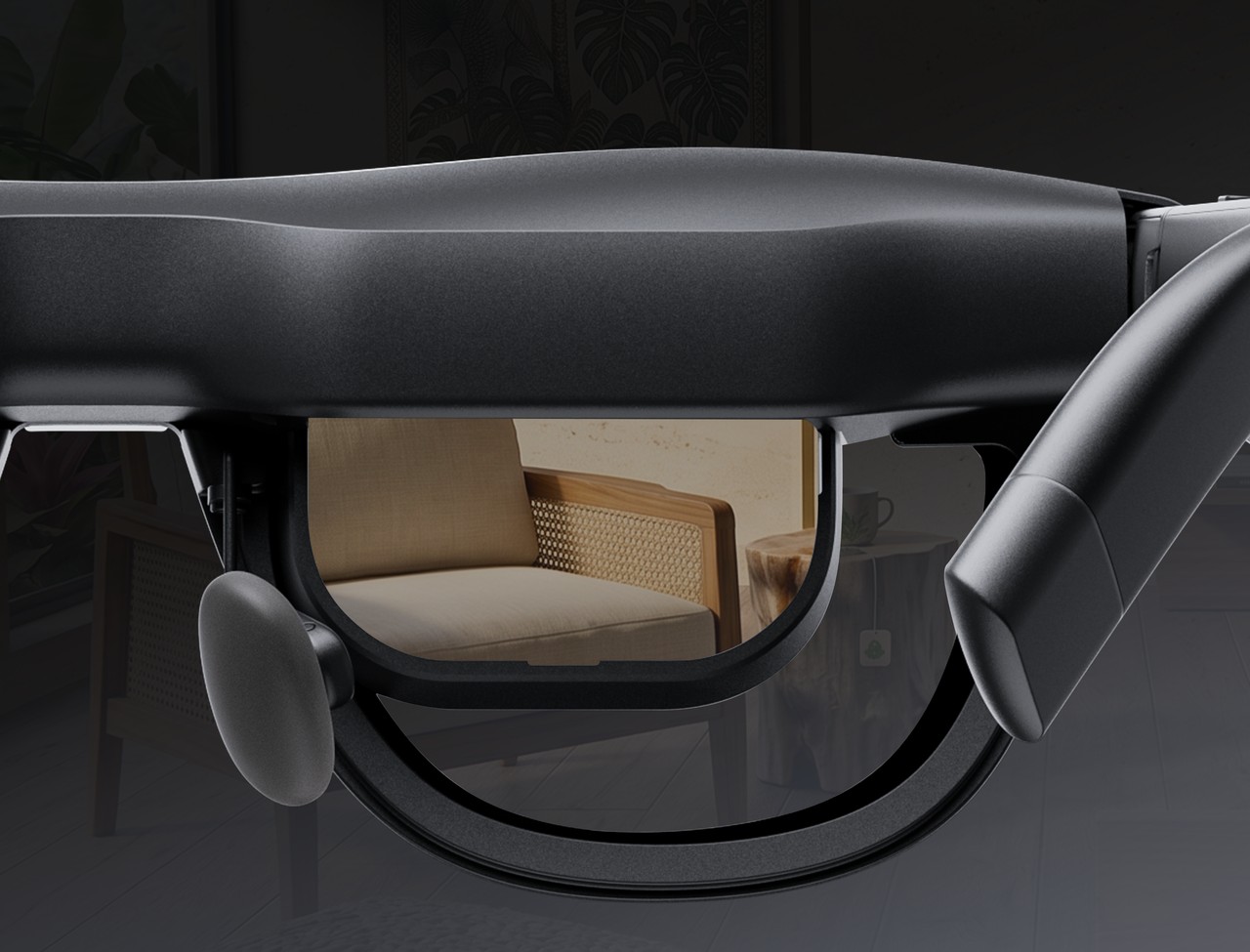 XREAL uses optical see-through lenses, so the real world stays directly visible through the glasses. Image: XREAL