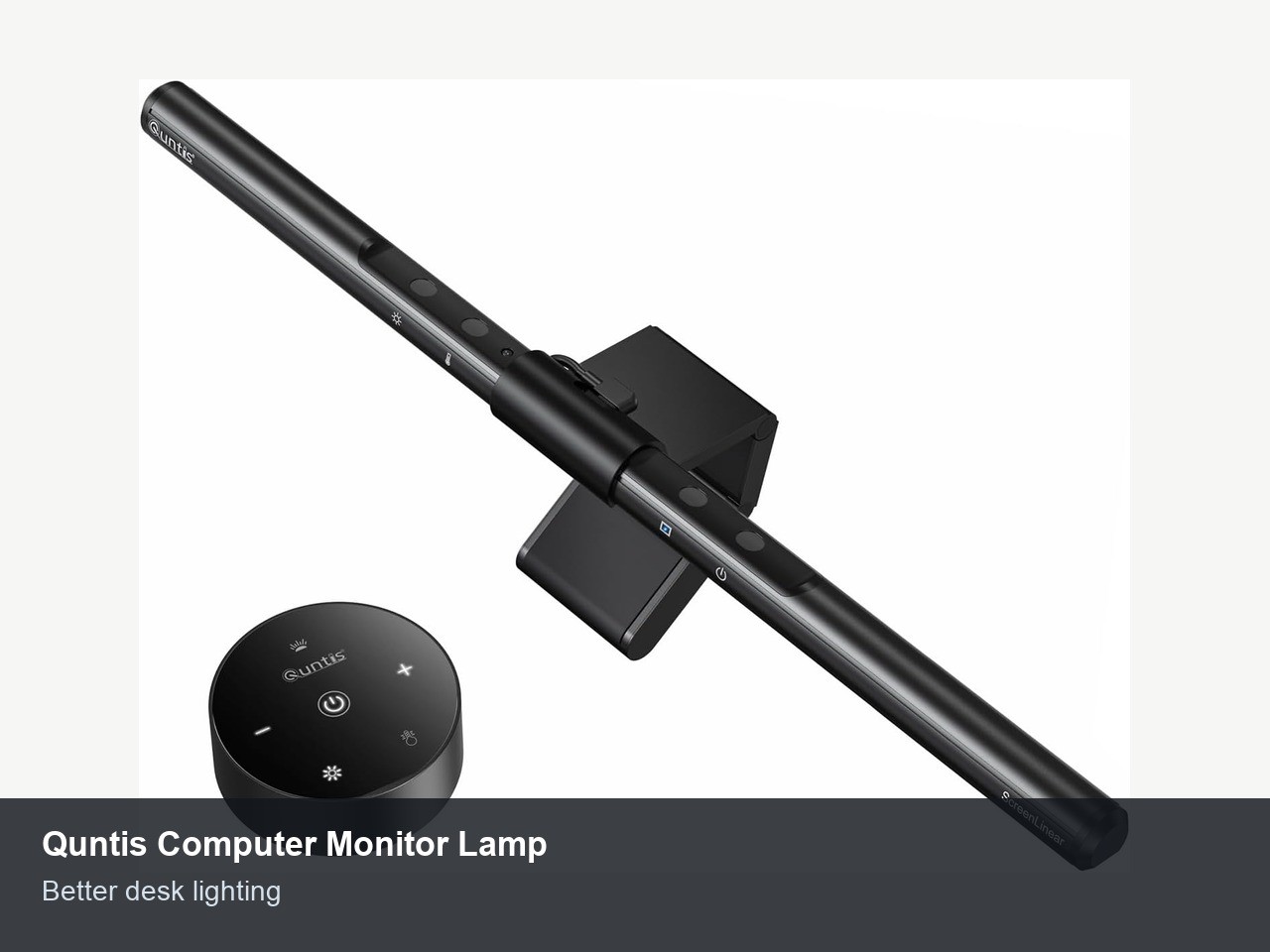 Quntis monitor light bar clipped above a computer display