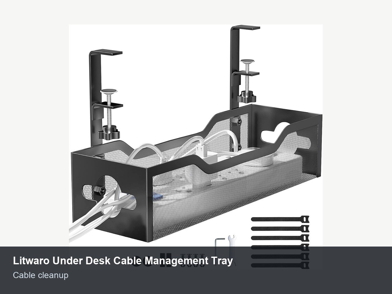 Litwaro under desk cable management tray holding office cables