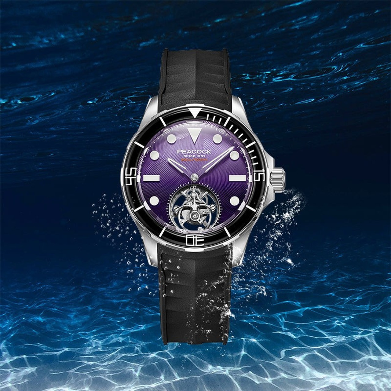 The Haiyi Tourbillon brings a 40mm case and dive-watch proportions to a high-watchmaking complication. Image: Peacock Watches.