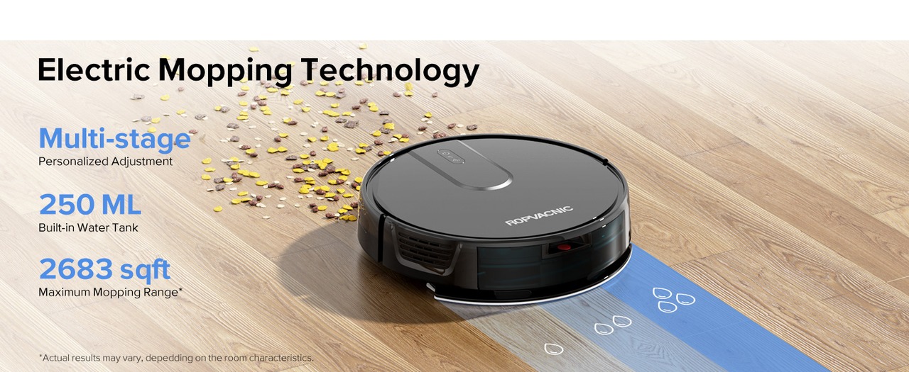 ROPVACNIC S1 electric mopping feature on hard flooring