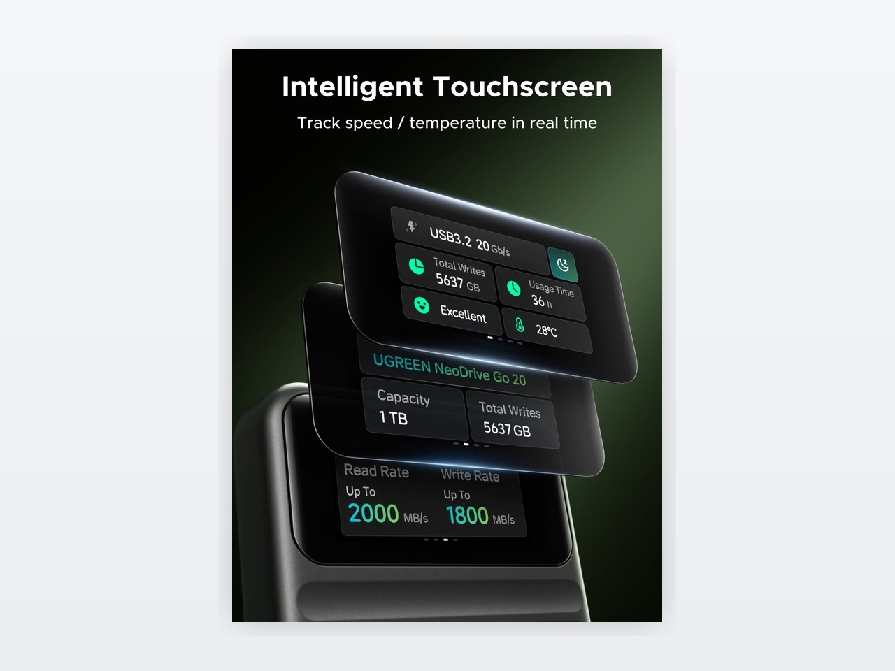 UGREEN NeoDrive Go portable SSD showing the compact body and magnetic iPhone recording design