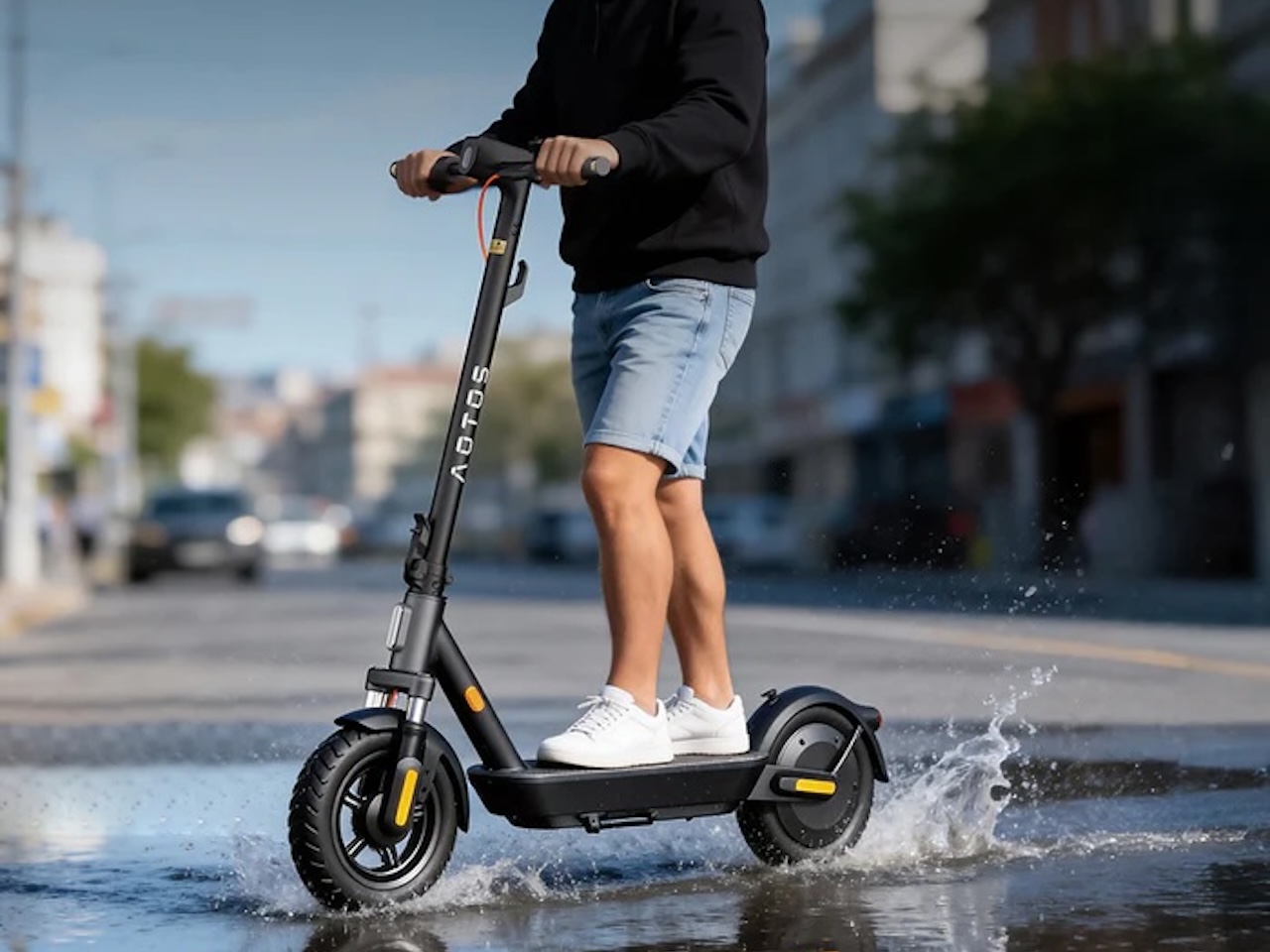 AOTOS S2 electric scooter with 12-inch tubeless tires and TCS traction control