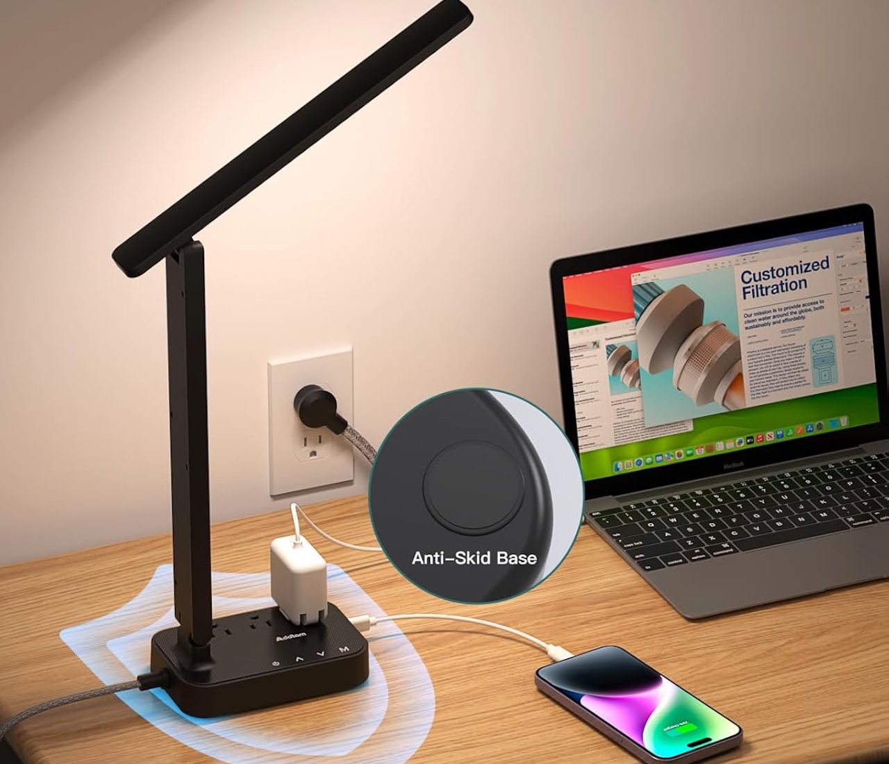 Addtam LED Desk Lamp Power Strip