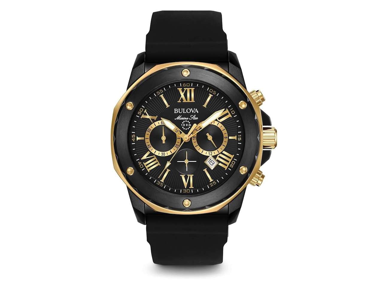 Bulova Men's Marine Star Series A Black and Rose Gold Ion-Plated Stainless Steel 6-Hand Chronograph Quartz Watch