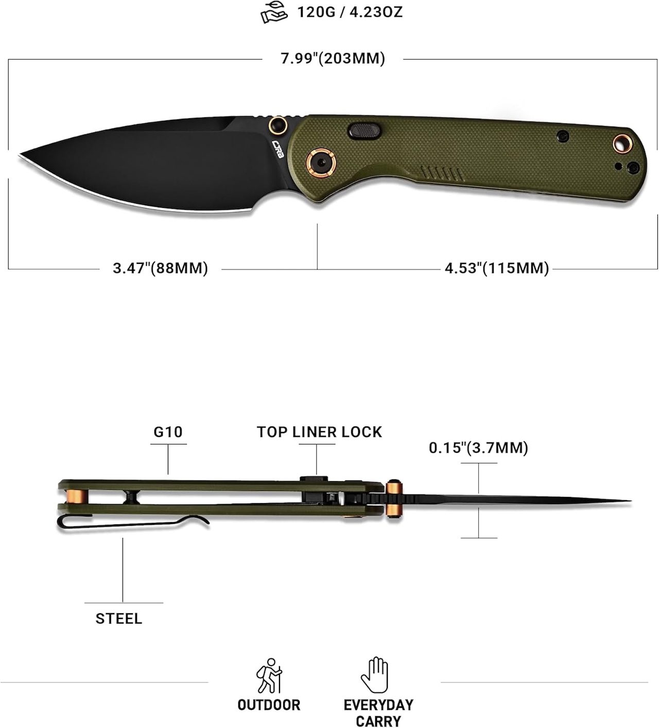 CJRB Latitude Pocket Knife Specs