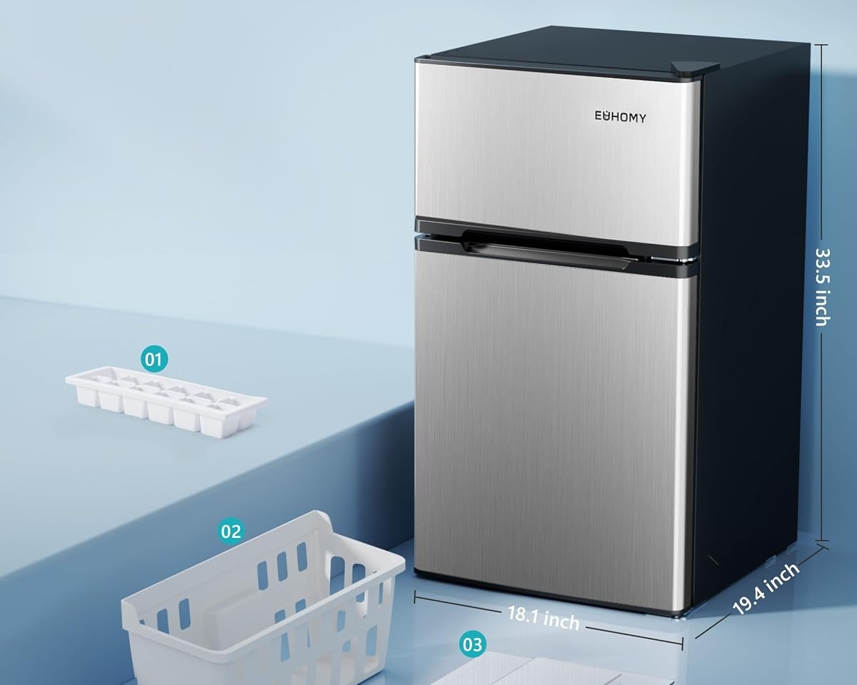 EUHOMY Mini Fridge with Freezer