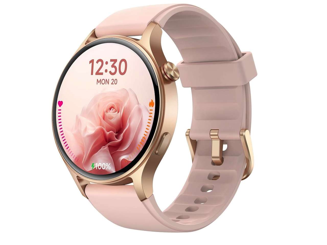 Fitpolo AR-01 smartwatch for women with rose gold band and AMOLED display