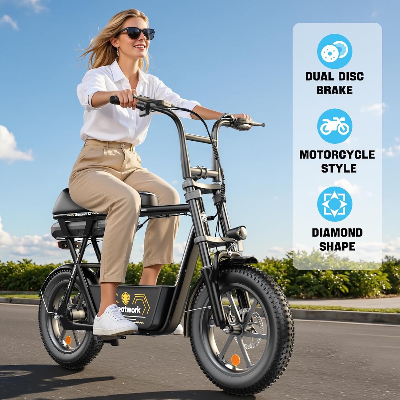 GREATWORK Peak 1200W fat tire electric scooter with seat and removable battery