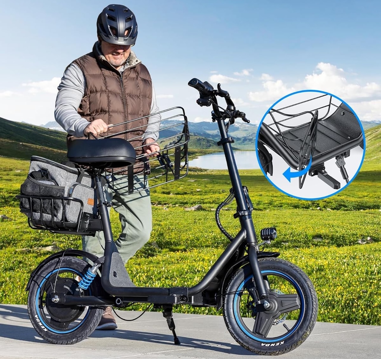 Gyroor C1 Plus electric scooter with dual carry baskets