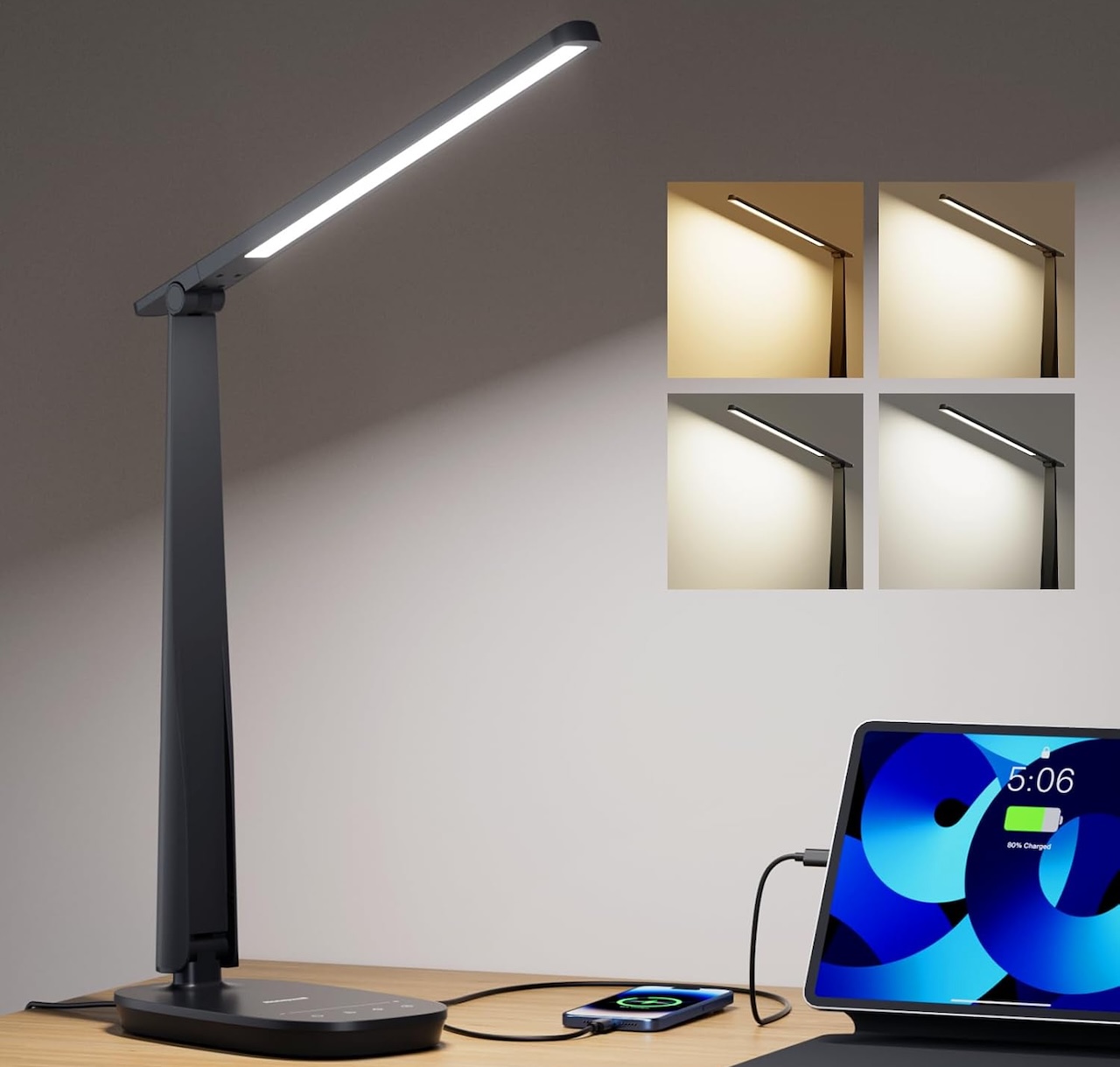 Honeywell LED Desk Lamp for Home Office, Eye-Caring Dimmable Reading Light with 4 Color Modes