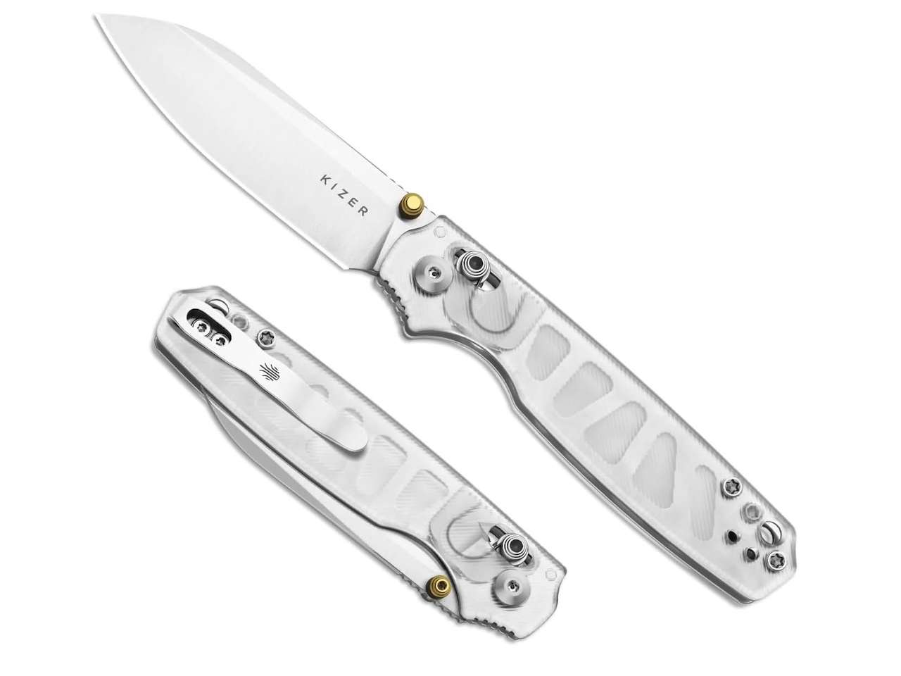 Kizer Pokiman CS Pocket Knife, 3.16 Sheepsfoot AEB-L Blade Folding Knives with White Acrylic Handle