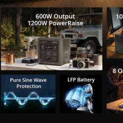 LIBRIDS C600 features overview showing fast charging, UPS, LFP battery, and pure sine wave output