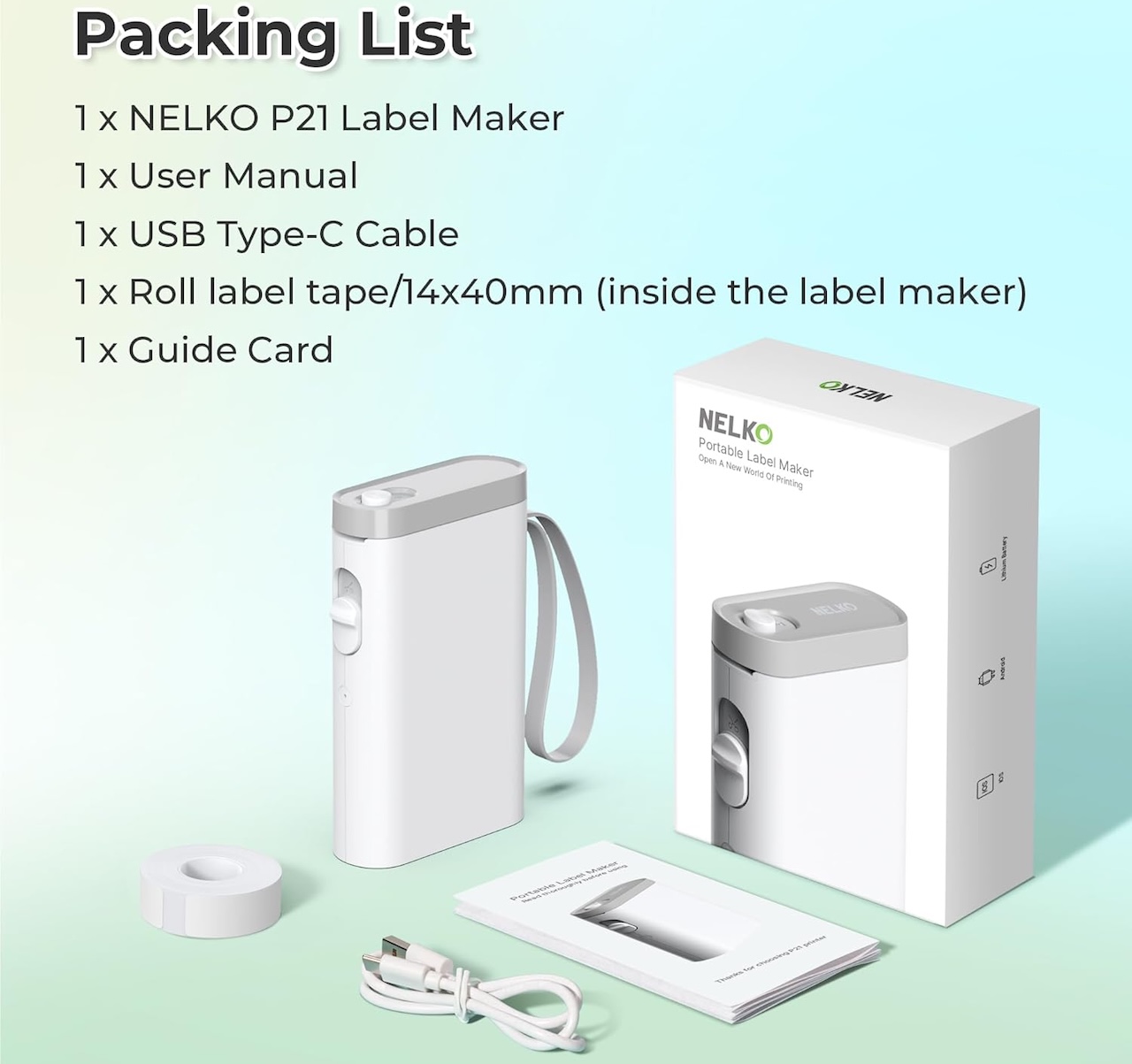 Nelko Label Maker Machine with Tape P21 Bluetooth Label Printer