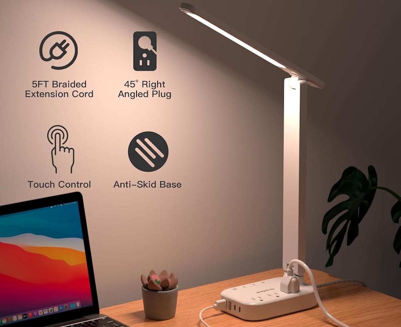 One Beat Small LED Desk Lamp Power Strip 5ft Extension CordOne Beat Small LED Desk Lamp Power Strip 5ft Extension Cord