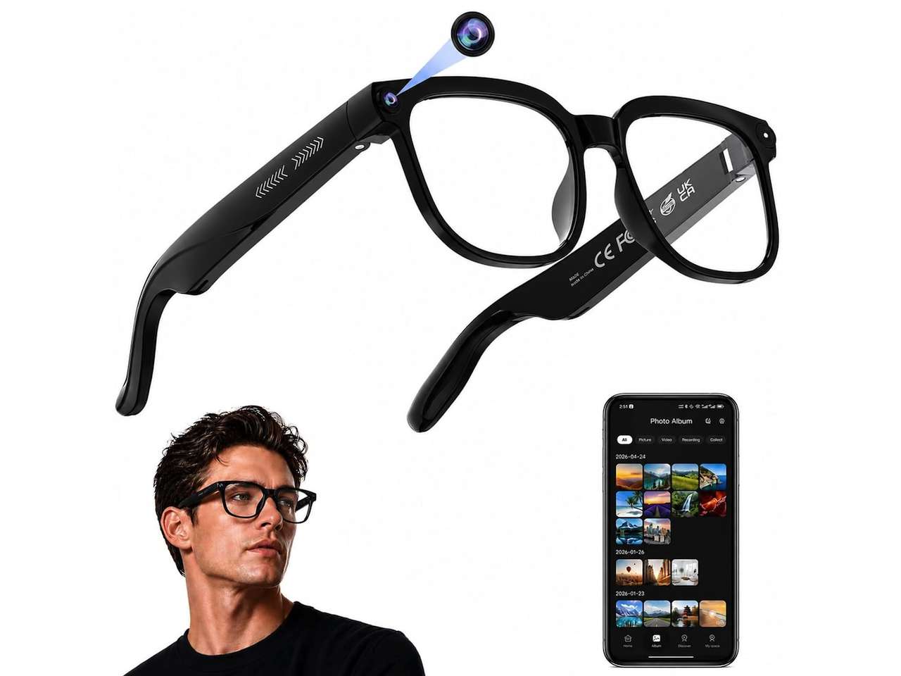 Plunthorn B0GJ5LD7QL AI Smart Glasses with 4K camera and transparent frame