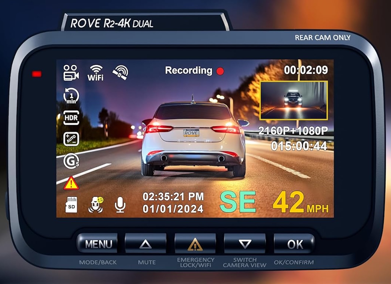 ROVE R2-4K DUAL Dash Cam Front and Rear