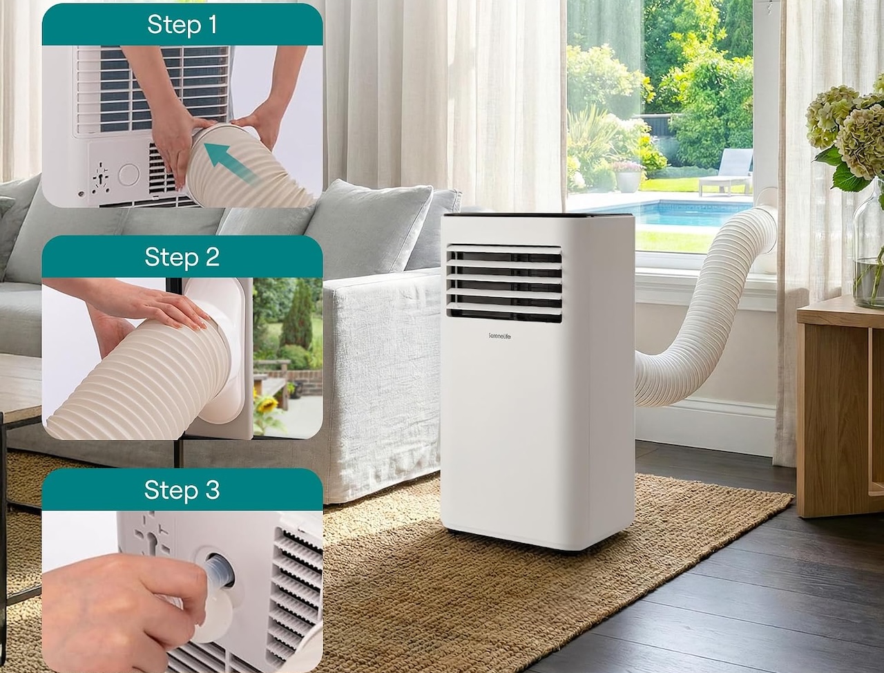 SereneLife Small Air Conditioner Portable 8,000 BTU with Built-in Dehumidifier