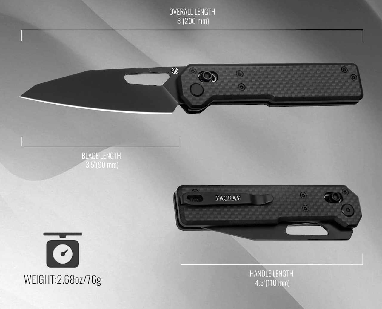 TACRAY Tarcus Folding Pocket Knife Specs and Design