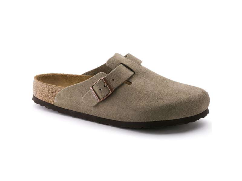 Boston Soft Footbed Suede leather clog angled view