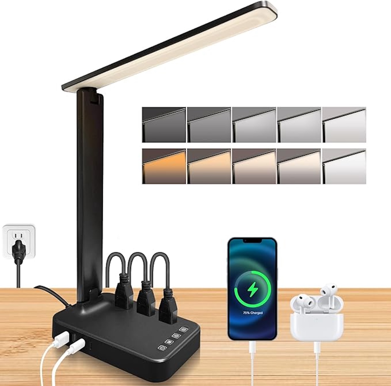 karidi LED Desk Lamp with Power Strip