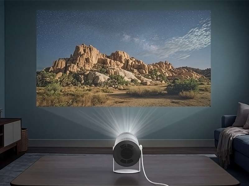 The Freestyle+ projects onto a wall in Samsung’s point-and-play setup image. Image credit: Samsung.