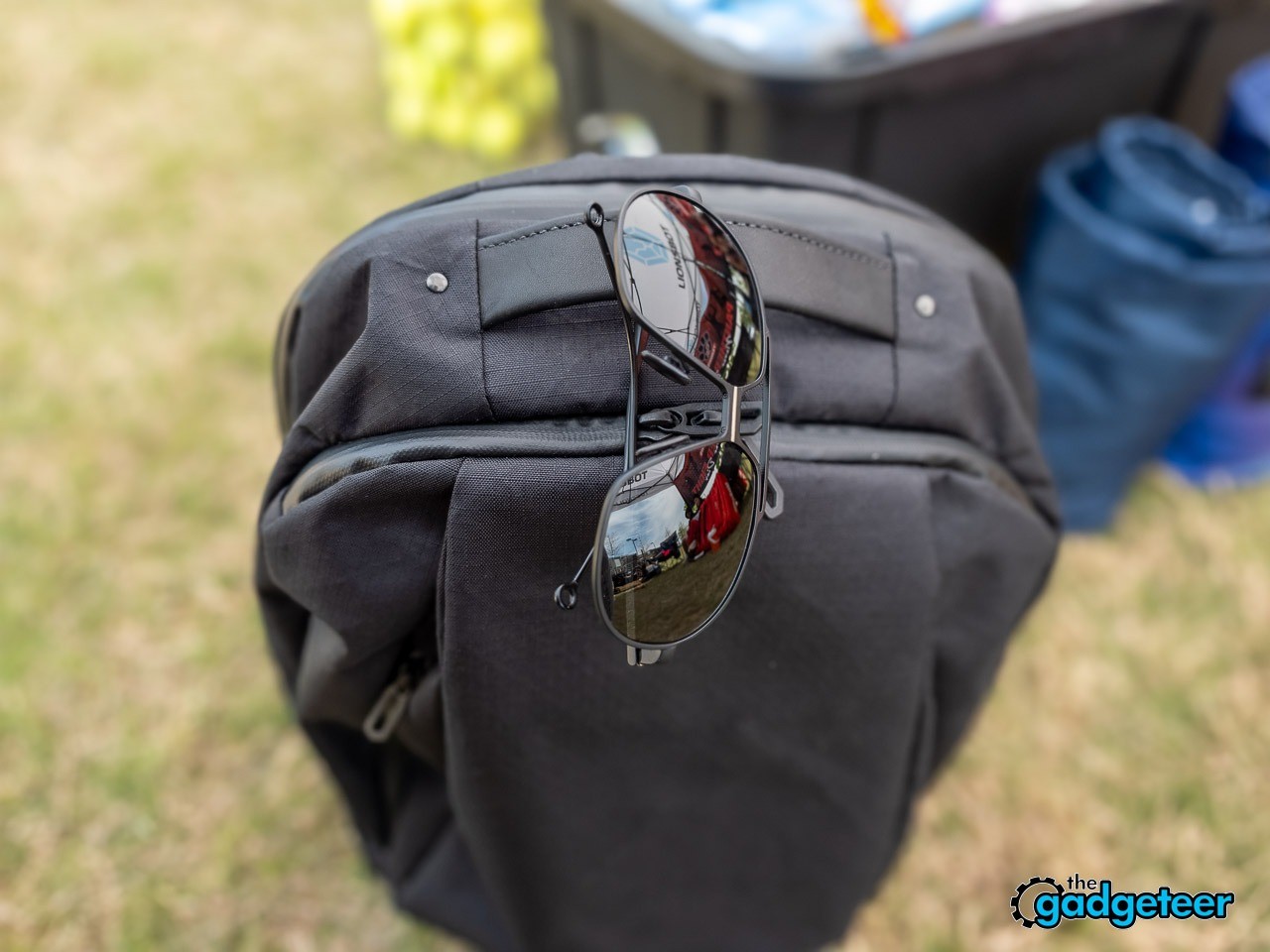 Westy King First Edition sunglasses shown with travel gear and case